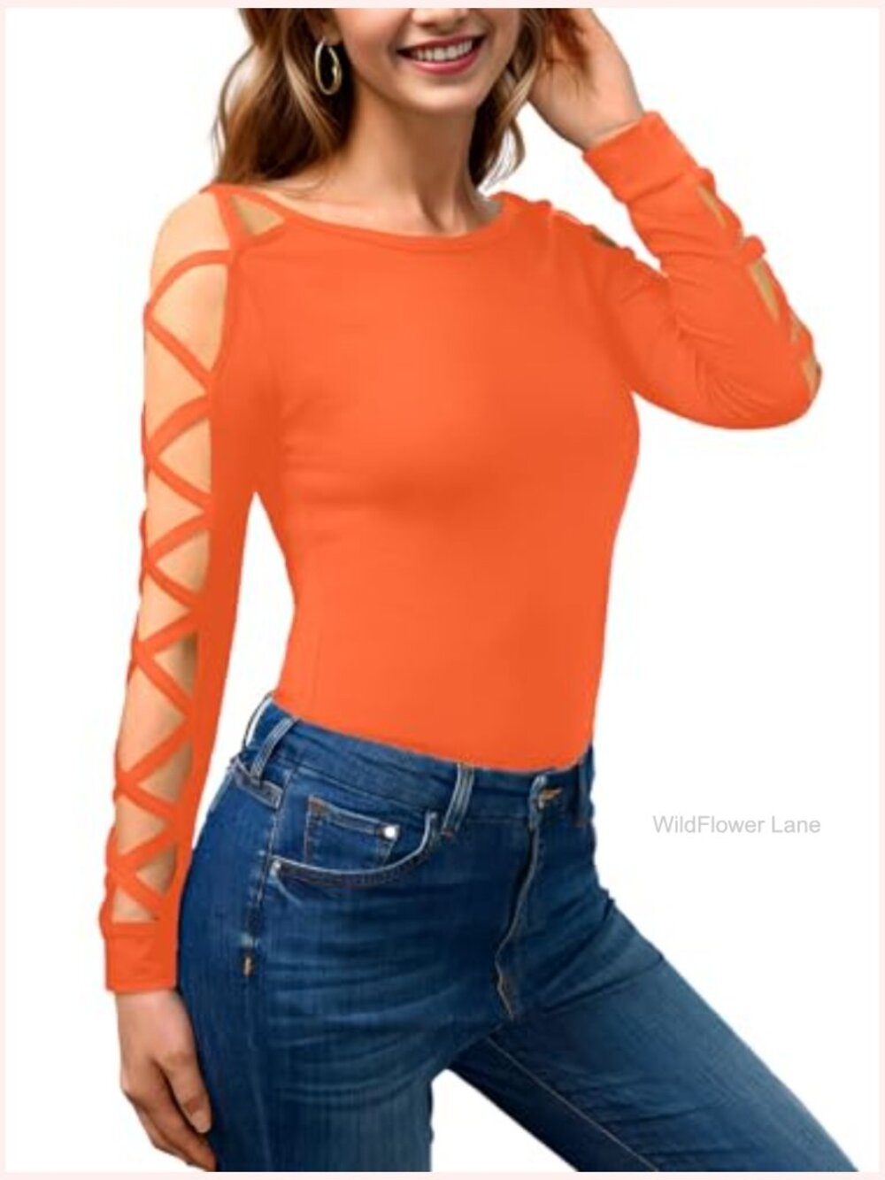 Sexy Criss-Cross Long Sleeve Blouse Cut Out Cold Shoulder Top - Picture 2 of 7